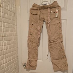 Women's Tan Lace-Up Jeans